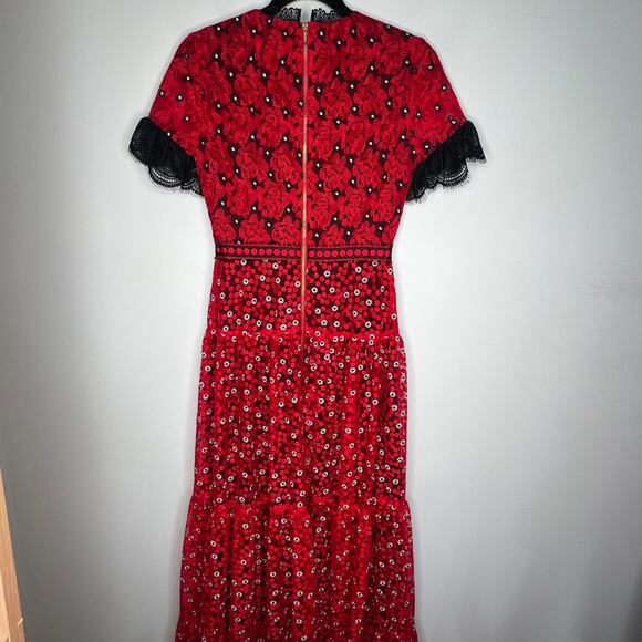 SALONI Red Embroidered Lace Andie Midi Dress Size 2 - Picture 6 of 13